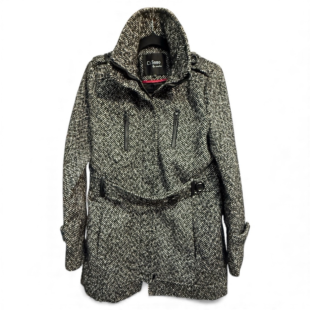 CLEARANCE- Ci Sono Women’s Wool Blend Herringbone Pea Coat